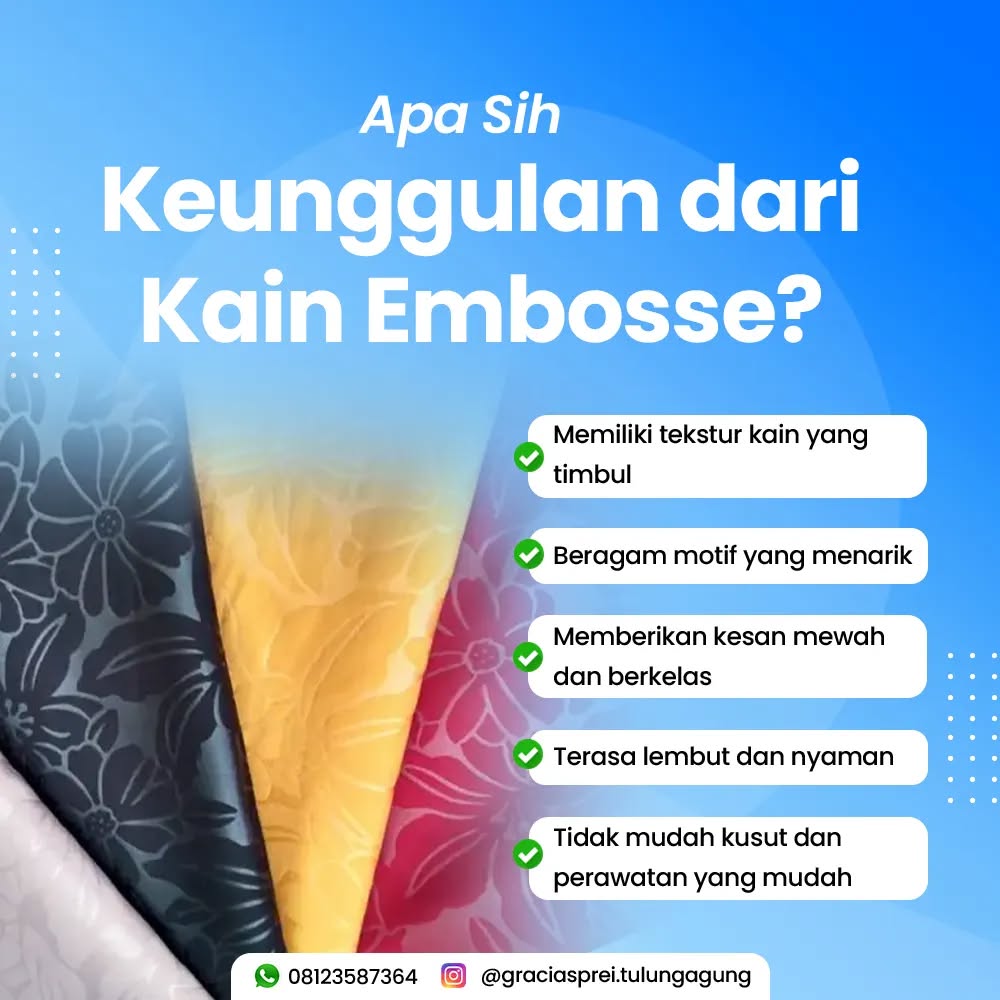 <p>Sprei dari bahan kain Embosse memiliki keunggul